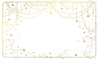 White magic background with gold stars and space decor with copy space. Layout for astrology, banner for the witch. Divine boho design, hand drawn vector illustration, vintage style.