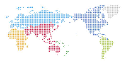 丸いドットでできた国際サッカー連盟の地図　太平洋中心 文字なし
