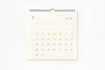 May 2021 calendar on white background. Calendar background for reminder, business planning, appointment meeting and event.