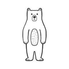 Cute bear. Funny bear outline coloring page for kids. Doodle, sketch cartoon character of a bear. Hand drawn children's print, vector illustration for packaging, fabric, textile. Childishly drawn.