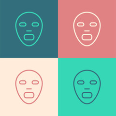 Pop art line Facial cosmetic mask icon isolated on color background. Cosmetology, medicine and health care. Vector.