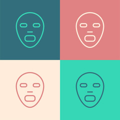 Pop art line Facial cosmetic mask icon isolated on color background. Cosmetology, medicine and health care. Vector.