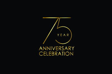 Luxury Black Gold 75 years anniversary, minimalist logo years, jubilee, Ribbon greeting card. Birthday invitation. Gold space vector illustration on black background - Vector