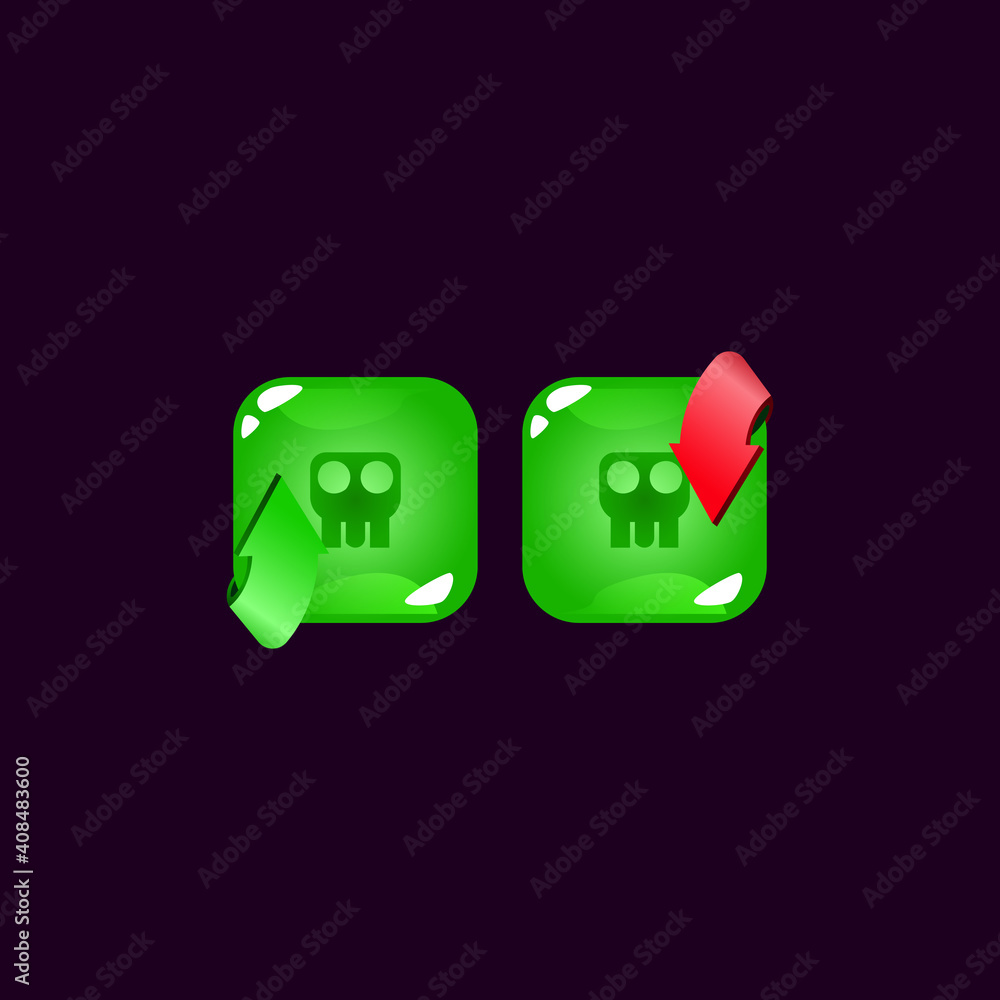 Poster set of game ui jelly magic power up with toxic icon for gui asset elements vector illustration
