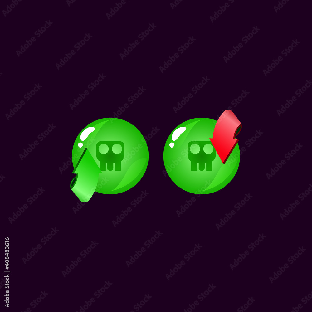 Poster set of game ui rounded jelly magic power up with poison icon for gui asset elements vector illustrat