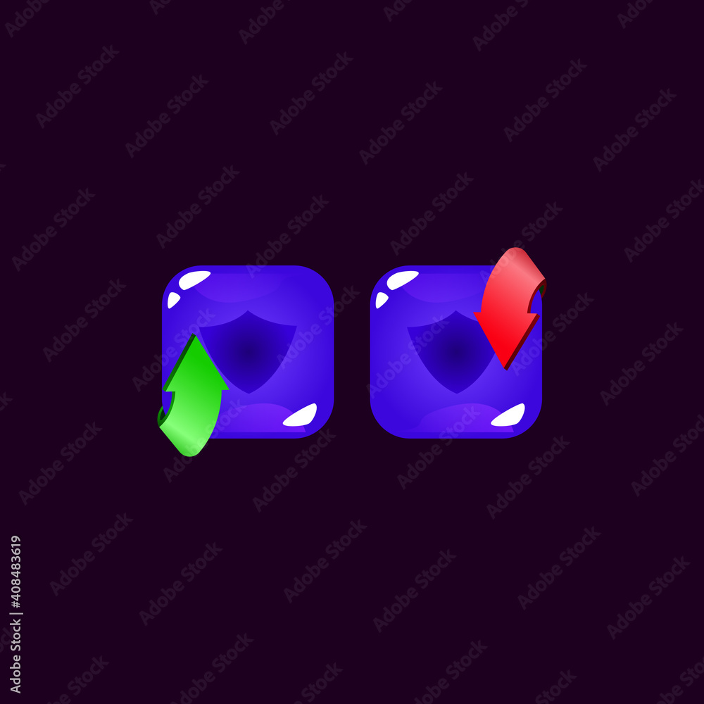 Aufkleber set of game ui jelly magic power up with shield icon for gui asset elements vector illustration