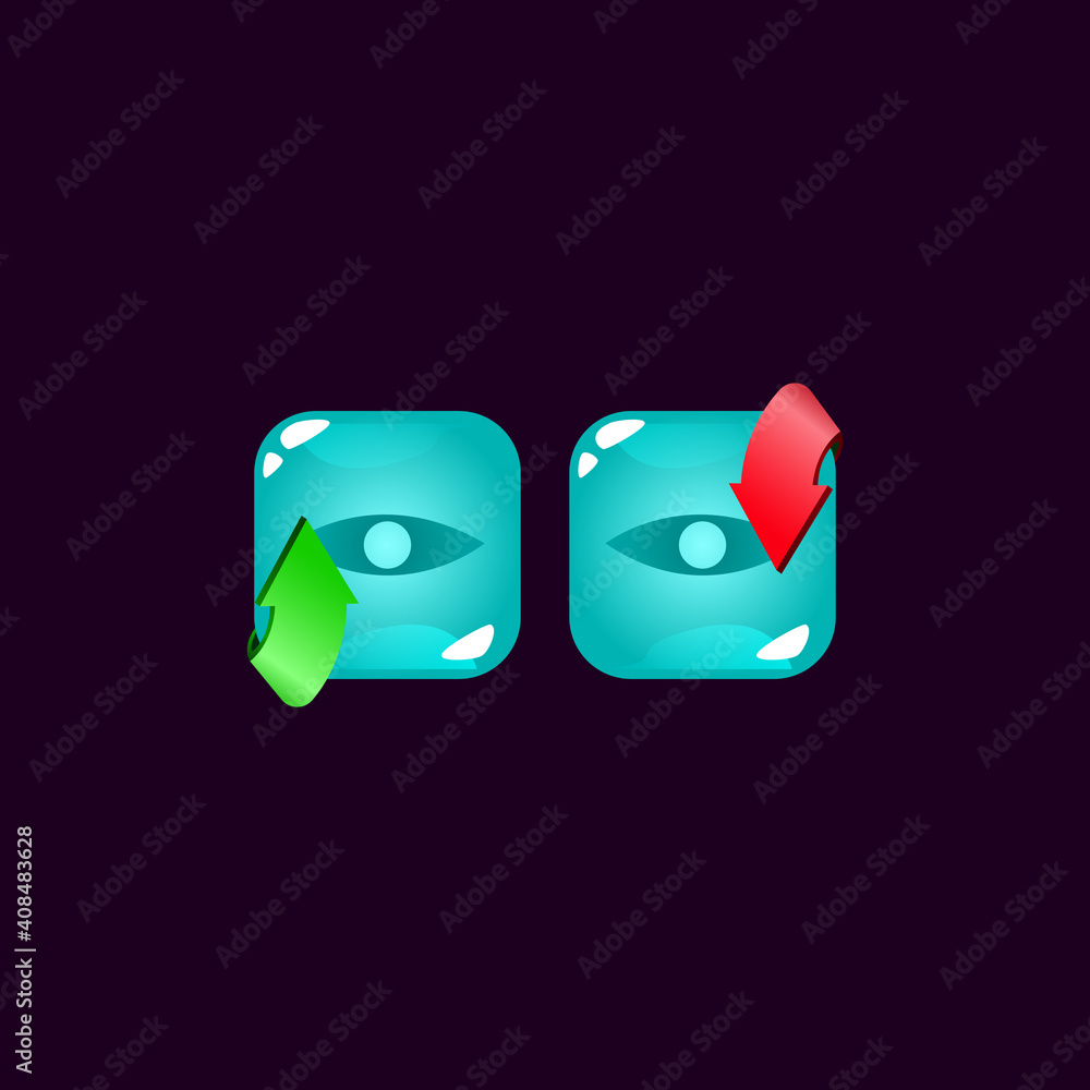 Poster set of game ui jelly magic power up with eye icon for gui asset elements vector illustration