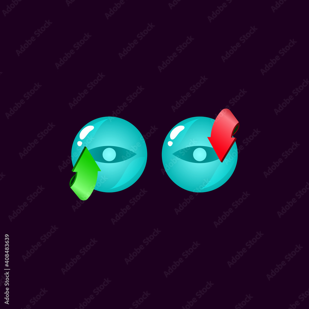 Poster set of game ui rounded jelly magic power up with eye icon for gui asset elements vector illustration