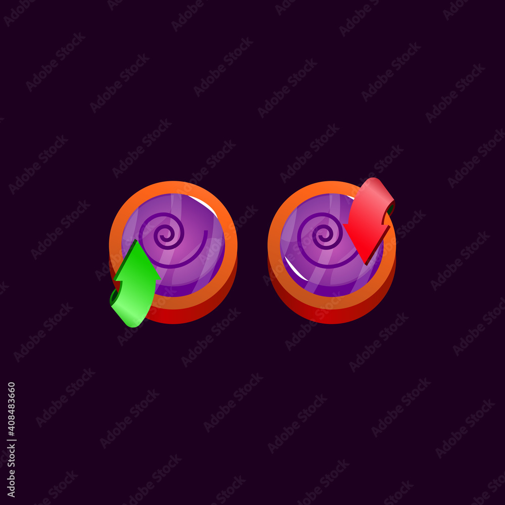 Aufkleber set of game ui glossy rounded jelly magic power up with dizzy icon for gui asset elements vector ill