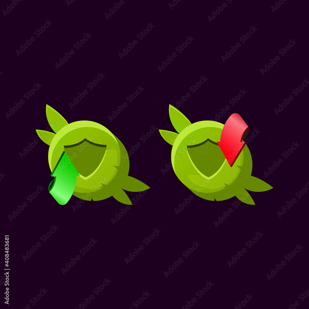 Aufkleber set of game ui rounded wooden nature leaves magic power up with shield icon for gui asset elements v