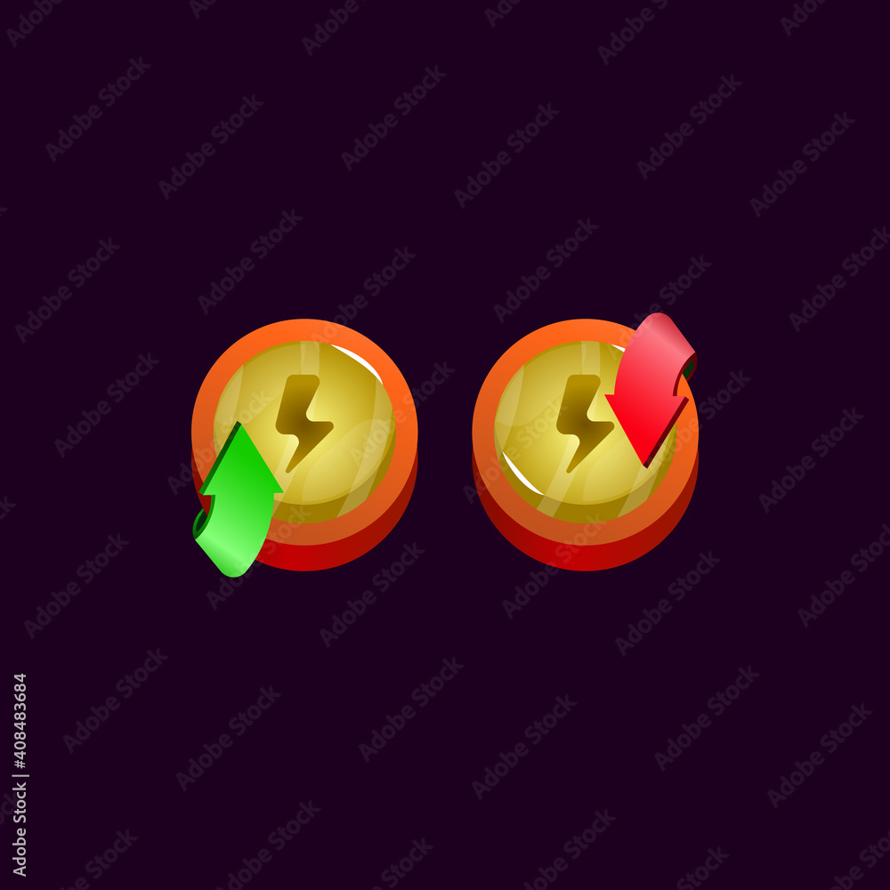 Poster set of game ui glossy rounded jelly magic power up with energy icon for gui asset elements vector il