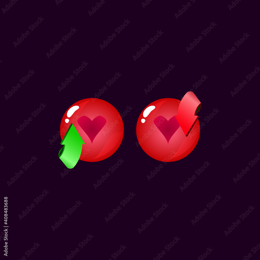 Aufkleber set of game ui rounded jelly magic power up with heart icon for gui asset elements vector illustrati