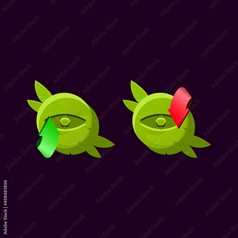 Poster set of game ui rounded wooden nature leaves magic power up with invisibility icon for gui asset elem