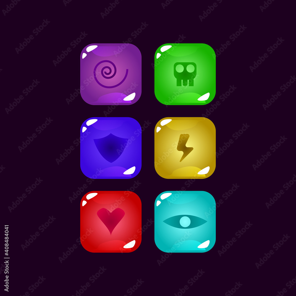 Poster set of game ui colorful jelly magic power up icon for gui asset elements vector illustration