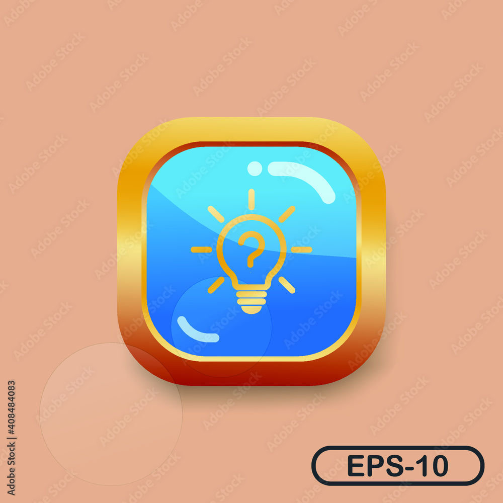 Poster vector icon solution to the problem icon vector. gold square button on cream color background.