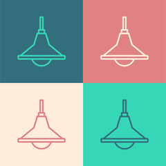 Pop art line Chandelier icon isolated on color background. Vector.