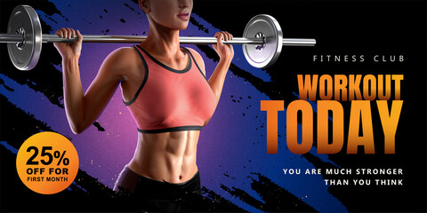 3d female barbell fitness ad