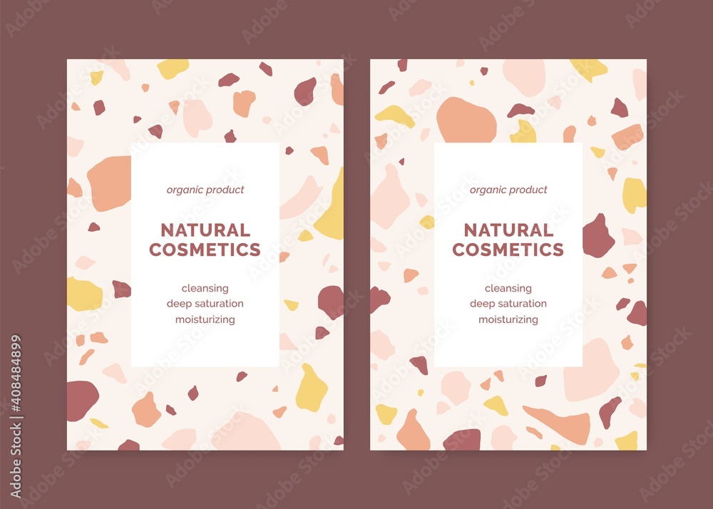 Poster vertical cards with terrazzo pattern. invitation or cover templates with geometric abstract design, 