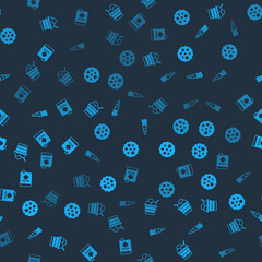 Set Ice cream in bowl, Cookie or biscuit, waffle cone and Cookbook on seamless pattern. Vector.