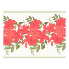 Seamless vector border. Red flowers, Azalea flower buds in bouquets. Suitable for textiles, Wallpaper, manufacturing, design, interior.