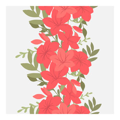 Background of the Azalea flower. Bright flowers, leaves and branches. Seamless vector pattern. Beautiful illustration for design.