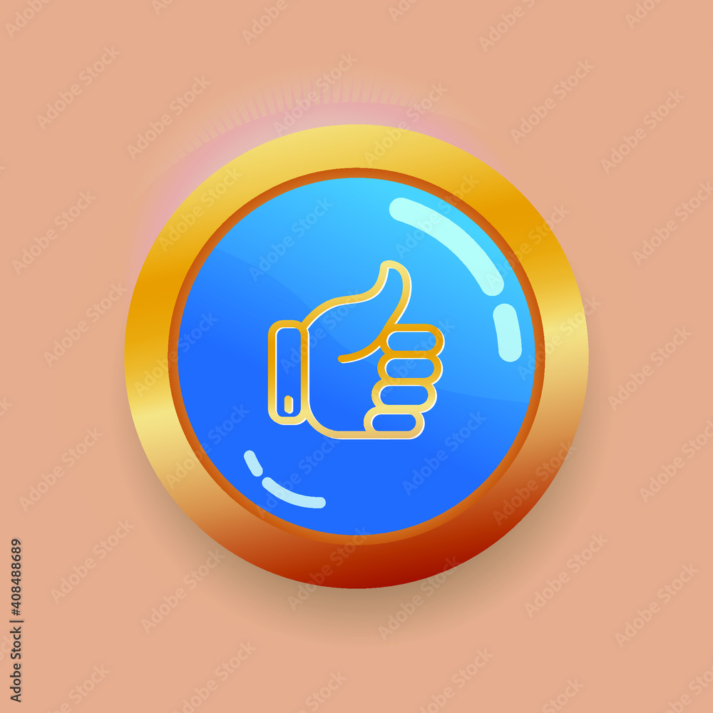Poster hand like icon vector. gold round button on cream color background