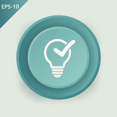 Bulb, approved, innovation icon button icon vector. Grey button.