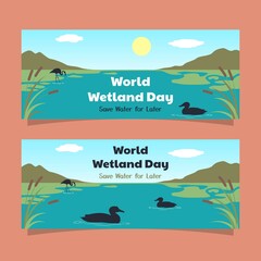 Fototapeta na wymiar World Wetland Day awareness design in wetland biodiversity. ready to use, for banner, website, printing promotion