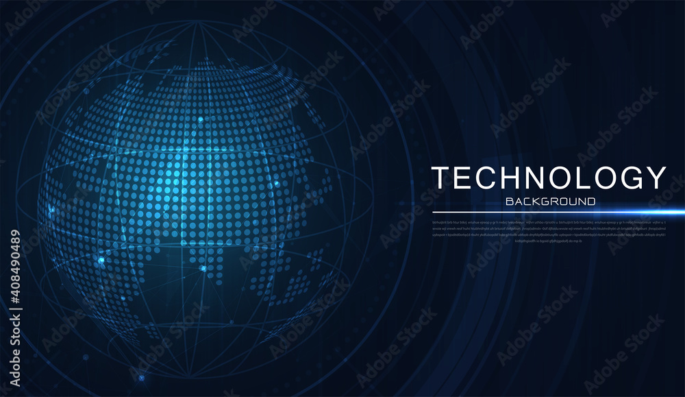 Aufkleber abstract technology with global world network and telecommunication on earth digital data visualizat