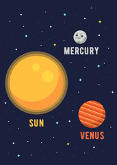 Obraz na płótnie Canvas Set 3 Planet Solar System, Sun Mercury & Venus. Illustrations vector graphic of the solar system in flat design cartoon style. solar system poster design for kids learning. space kids.