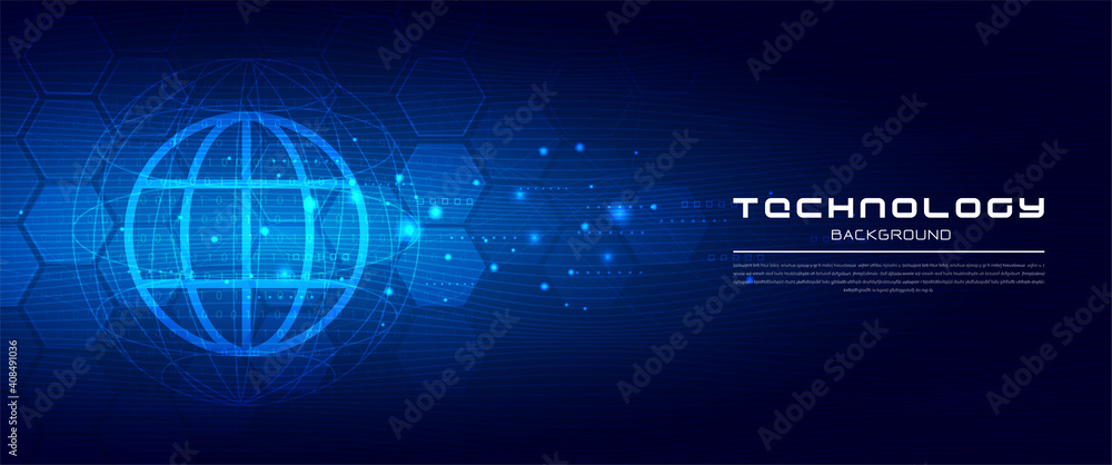 Poster abstract technology with global world network and telecommunication on earth digital data visualizat