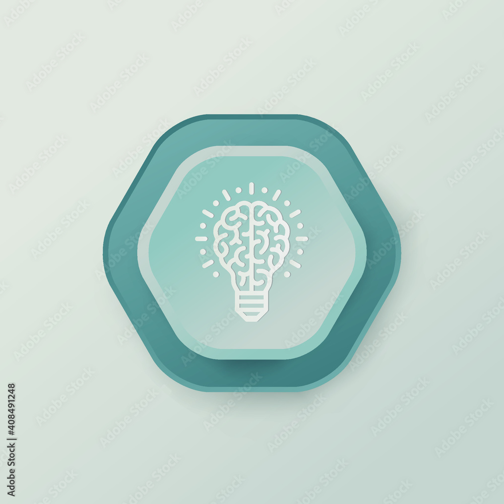 Poster creative idea icon vector. blue and white hexagonal button on grey background.
