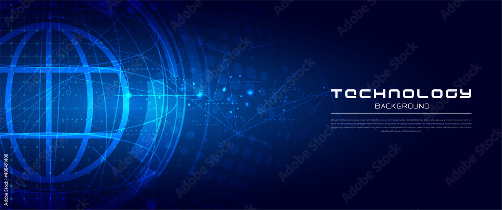Aufkleber abstract technology with global world network and telecommunication on earth digital data visualizat