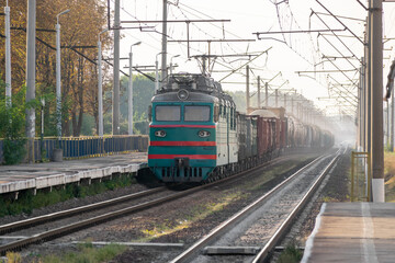 Fototapeta na wymiar Cargo train with cars