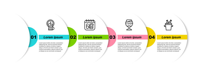 Set line Happy hour, Saint Patricks day calendar, Glass of beer and Beer bottles ice bucket. Business infographic template. Vector. © vector_v