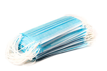 a stack of blue surgical mask to protect against the coronavirus pandemic.