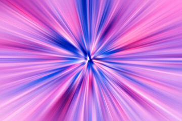 Abstract surface radial zoom blur of blue, pink tones. Abstract blue, pink background with radial, radiating, converging lines. 