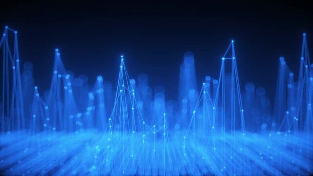 Abstract waving mesh of digital technology background, data center, cloud computing, blockchain, data server, motion of digital data flow 3d render particle.