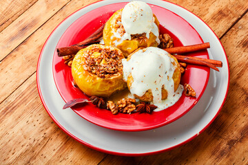Baked apples on plate