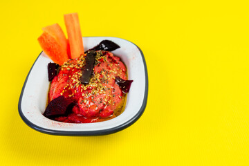 chickpea hummus with beets and sesame vegan and healthy food
