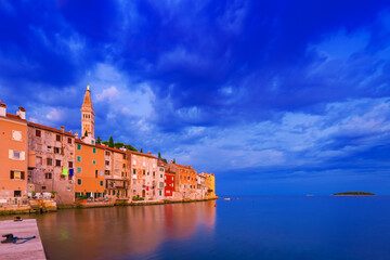 Wonderful morning view of old  Rovinj town with multicolored buildings, Croatia.