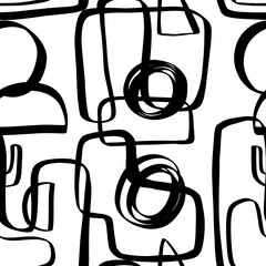 Hand drawn ink geometric shapes seamless pattern