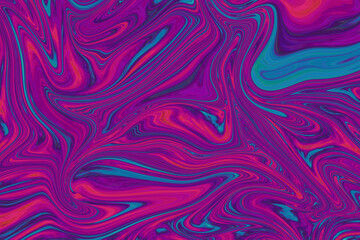Psychedelic texture of liquid marble in fuchsia, purple and blue tones. Abstract and surreal background