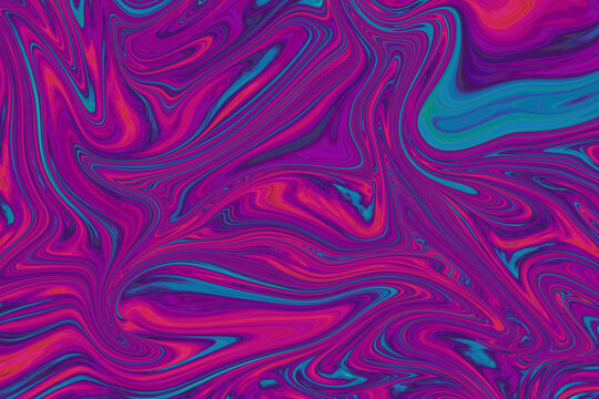 Psychedelic texture of liquid marble in fuchsia, purple and blue tones. Abstract and surreal background