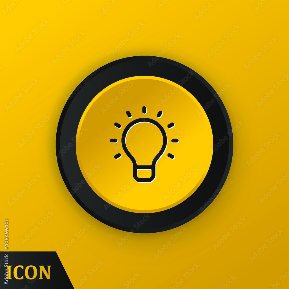 Poster bulb line icon vector. yellow round button on yellow background