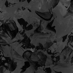 Modern contemporary acrylic background. Black texture made with a palette knife. Abstract painting on paper. Mess on the canvas.