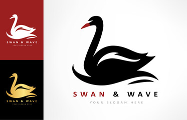 Swan and wave logo vector. Bird design.
