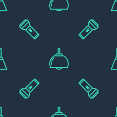 Set line Chandelier, Flashlight and on seamless pattern. Vector.