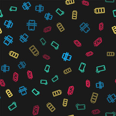 Set line Waterproof phone, Shockproof, Battery and Mobile with broken screen on seamless pattern. Vector.