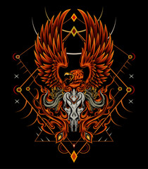 The phoenix design illustration on sacred geometry symbol
